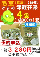 奈良岡さんの「毛豆(けまめ)　品種：津軽在来」300g入４袋１箱【予約】