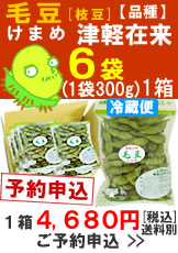 奈良岡さんの「毛豆(けまめ)　品種：津軽在来」300g入６袋１箱【予約】