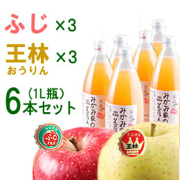 みかみ家のりんごジュース6本セット[ふじ×3、王林×3][1L]